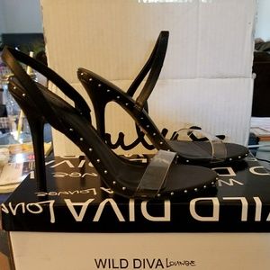 Black Slingback Heels with studs, Size 8.5